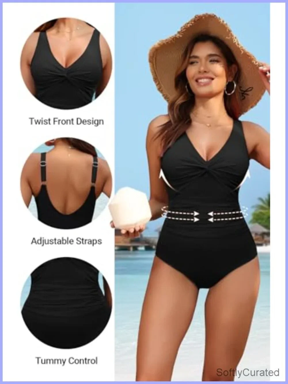 Tummy Control One Piece Swimsuit Push Up Full Coverage Slimming Swimwear